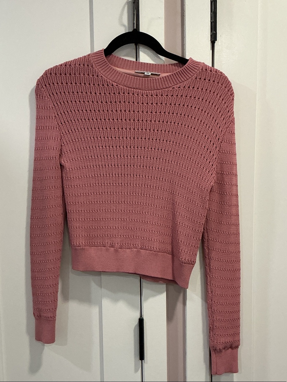 Crewneck Open-Knit Sweater in Dusty Pink